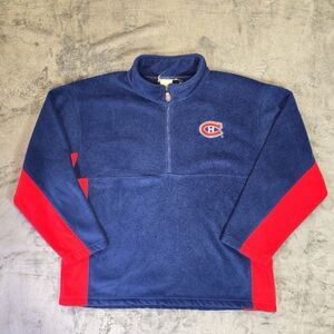 Vintage Montreal Canadians 1/2 Zip Fleece Pullover Sweater Size XL Navy Red NHL